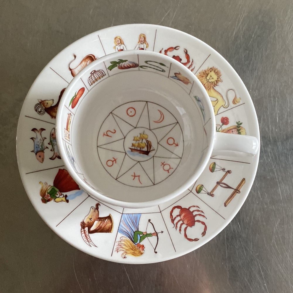 Vintage 1980’s Royal Kendal china fortune telling cup and saucer set.